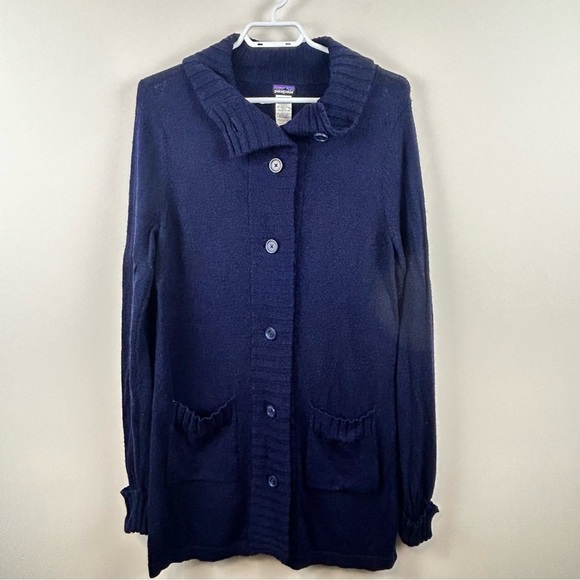 Patagonia Sweaters - Patagonia Lambswool Knit Cardigan Navy Blue Medium